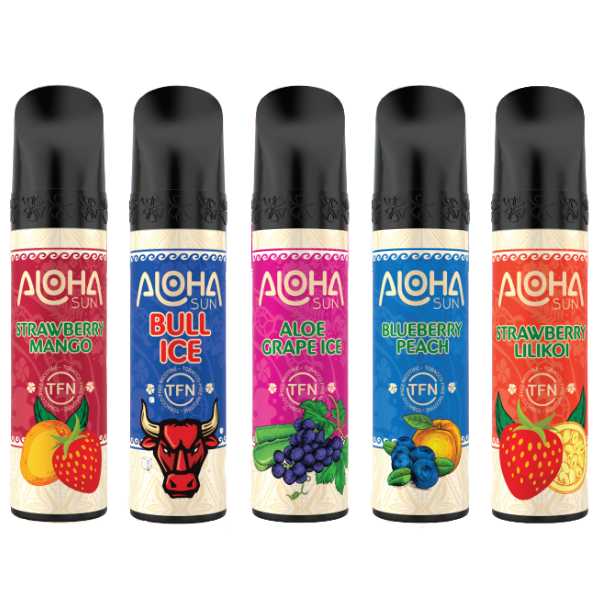 3% Aloha Sun TFN Vape Disposable 8mL 1 Pack  Best Flavors Strawberry Mango Bull Ice Aloe Grape Ice Blueberry Peach Strawberry Lilikoi