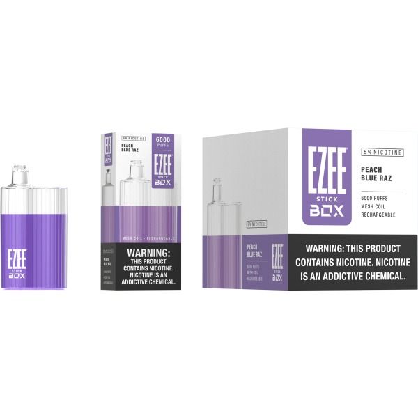 Ezee Stick Box 6000 Puffs Recharge Vape 12mL Best Flavor - Peach Blue Raz