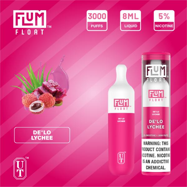 Flum Float 3000 Puffs Disposable Vape 8mL 10 Pack Best Flavor De'lo Lychee