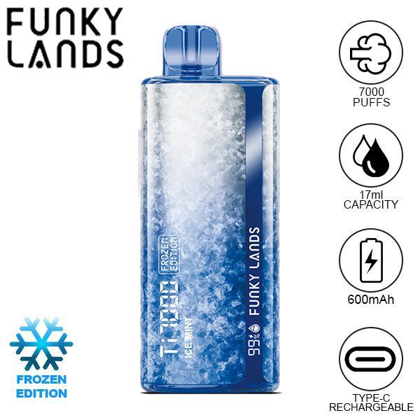 Funky Lands Ti7000 Puffs Disposable Vape 17mL Best Flavor Ice Mint