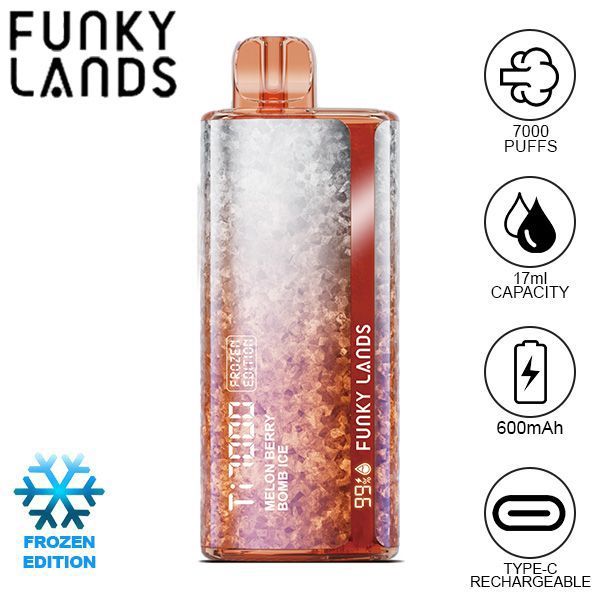 Funky Lands Ti7000 Puffs Disposable Vape 17mL Melon Berry Bomb Ice