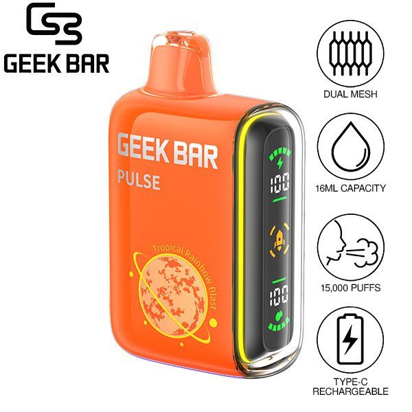 Geek Bar Pulse 15,000 Puffs Recharge Vape Best Flavor Tropical Rainbow Blast