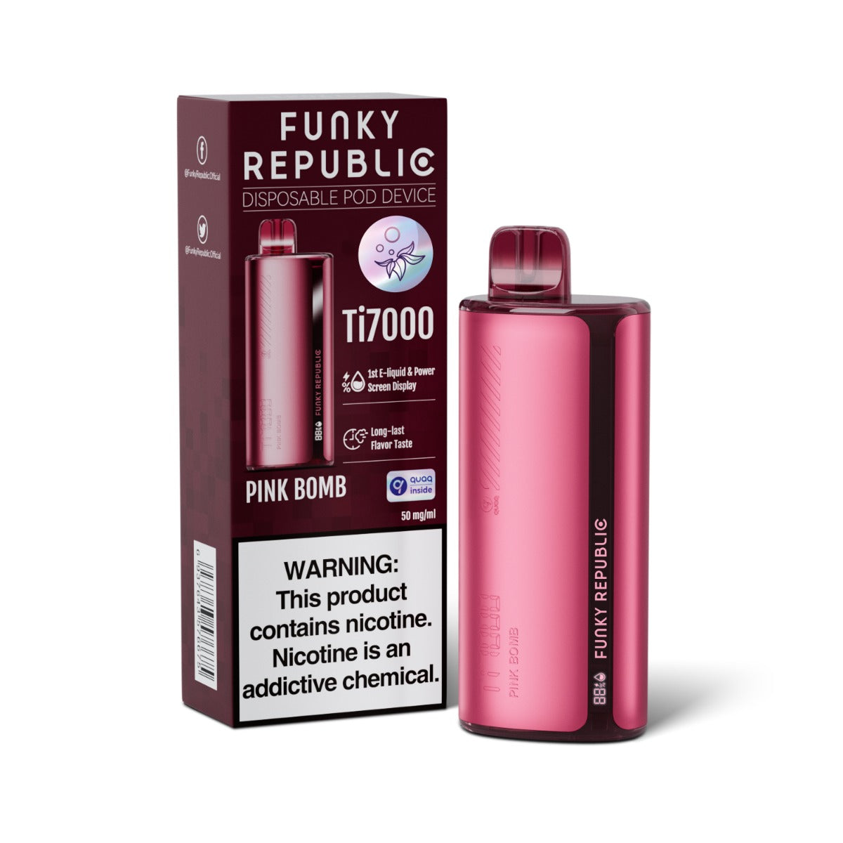 Funky Republic Ti7000 Disposable Vape 17mL 5 Pack Best Flavor Pink Bomb