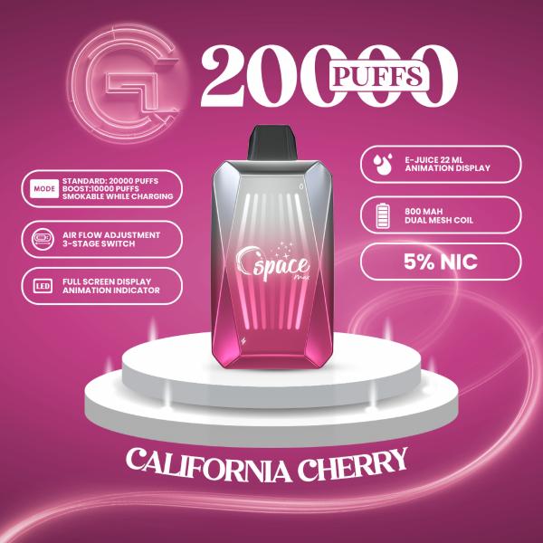 Space Max Glow 20000 Puffs Vape Juice 22mL Best Flavor California Cherry