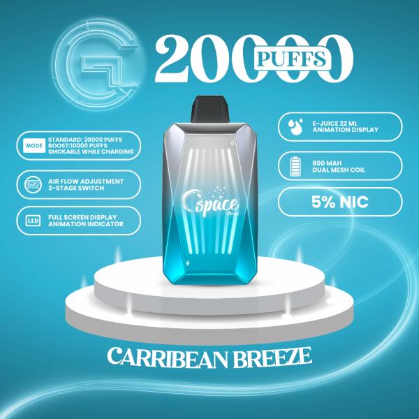 Space Max Glow 20000 Puffs Vape Juice 22mL Best Flavor Caribbean Breeze
