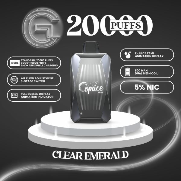 Space Max Glow 20000 Puffs Vape Juice 22mL Best Flavor Clear Emerald