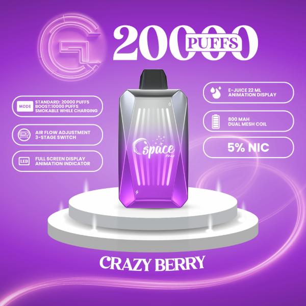 Space Max Glow 20000 Puffs Vape Juice 22mL Best Flavor Crazy Berry