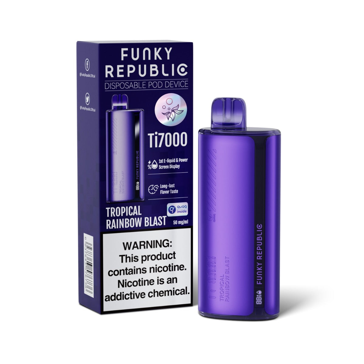 Funky Republic Ti7000 Disposable Vape 17mL 5 Pack Best Flavor Tropical Rainbow Blast