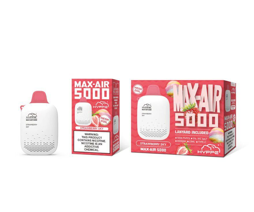 Hyppe Max Air 5000 Puffs Disposable Vape 13mL 5 Pack Best Flavor Strawberry Sky