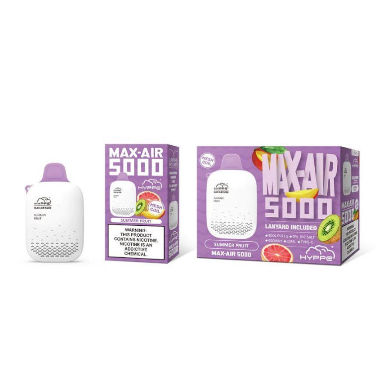 Hyppe Max Air 5000 Puffs Disposable Vape 13mL 5 Pack Best Flavor Summer Fruit