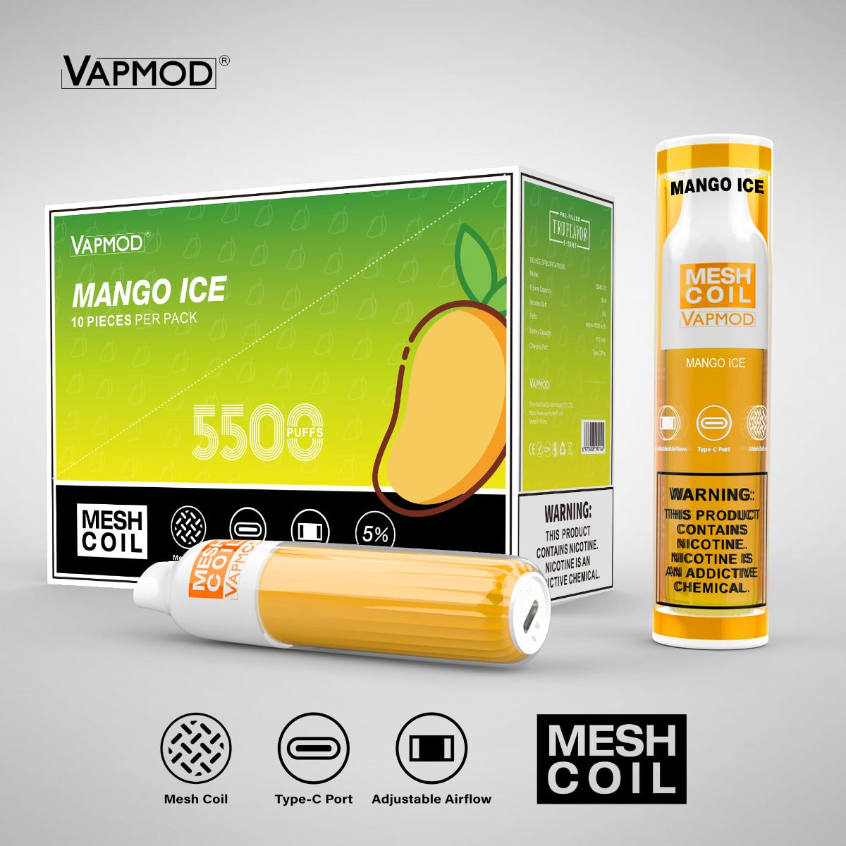Vapmod QD40-V2 5500 Puffs Single Disposable 15mL Best Flavor Mango Ice