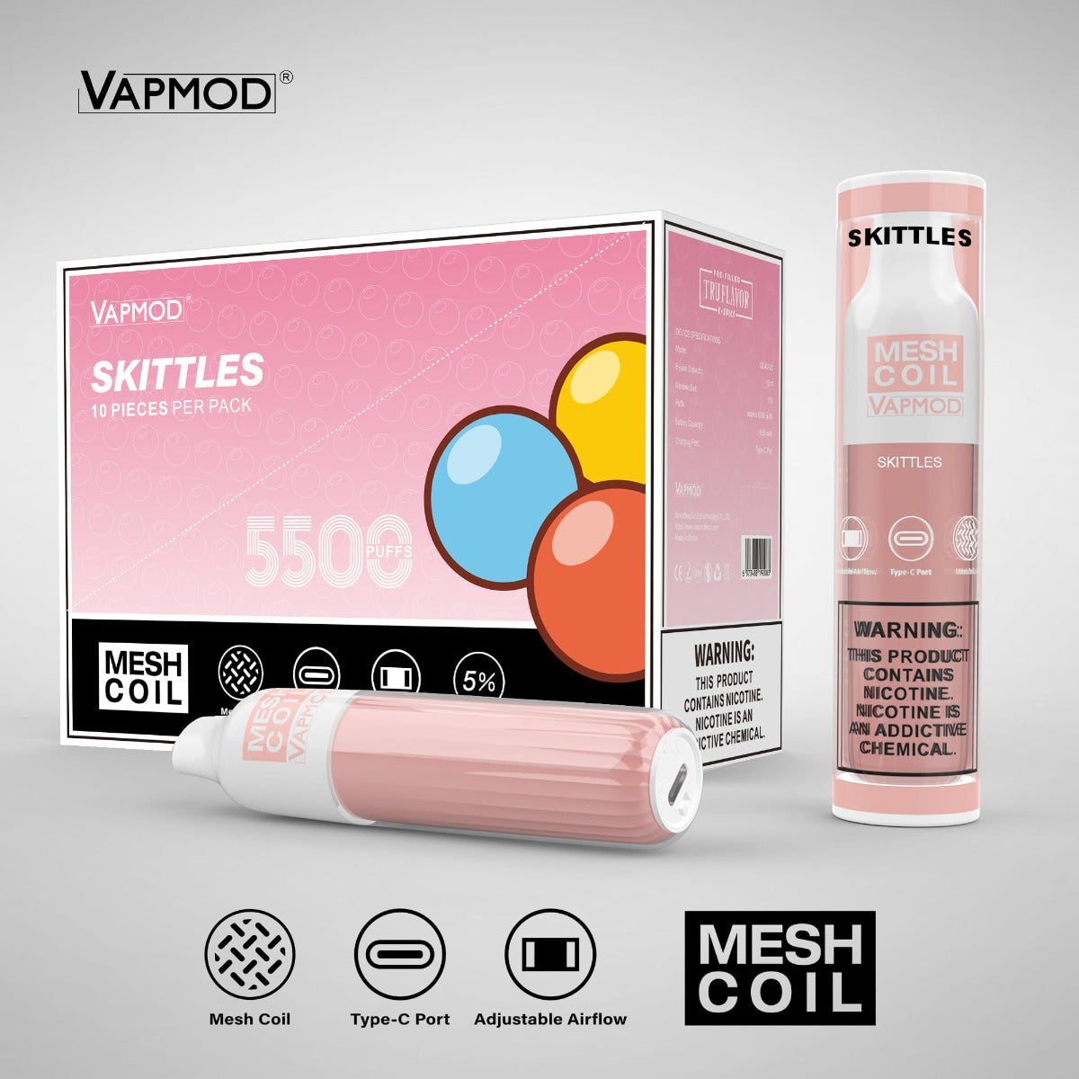 Vapmod QD40-V2 5500 Puffs Single Disposable 15mL Best Flavor Skittles