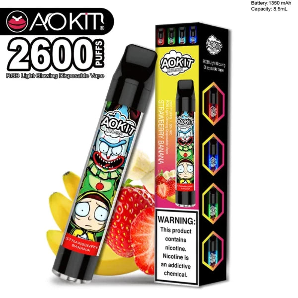 Best Deal Aokit Lux 2600 Disposable Vape 8.5mL 10 Pack  Strawberry Banana