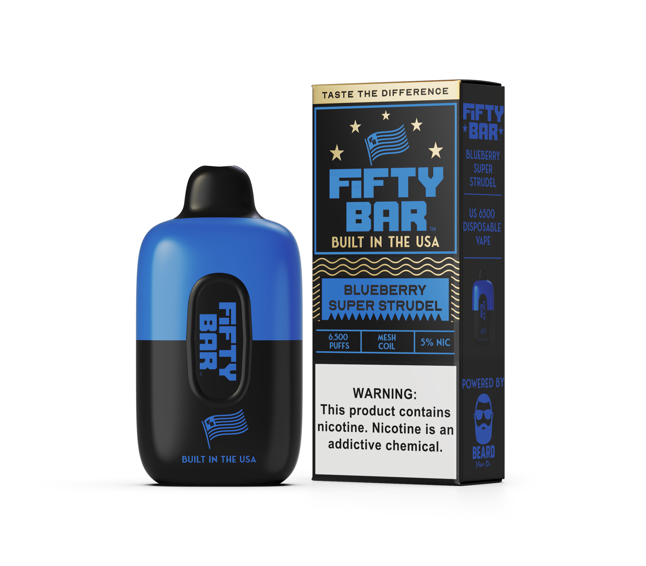Fifty Bar 6500 Puff Rechargeable Vape Disposable 16mL Best Flavor Bluberry Super Strudel
