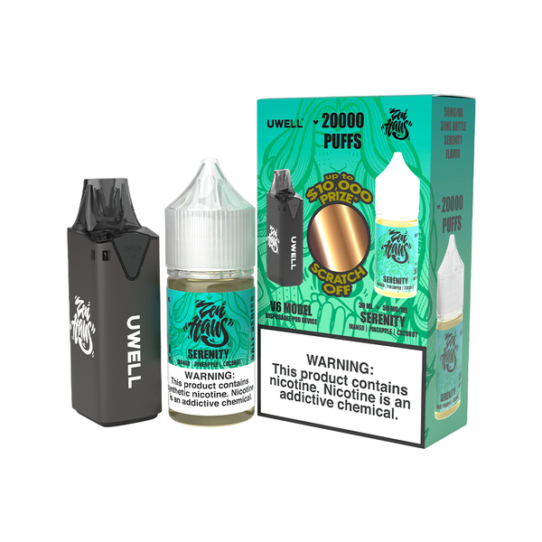 Uwell V6 Pod Kit + Zen Haus Salt 30mL Bundle Black/Serenity 50mg