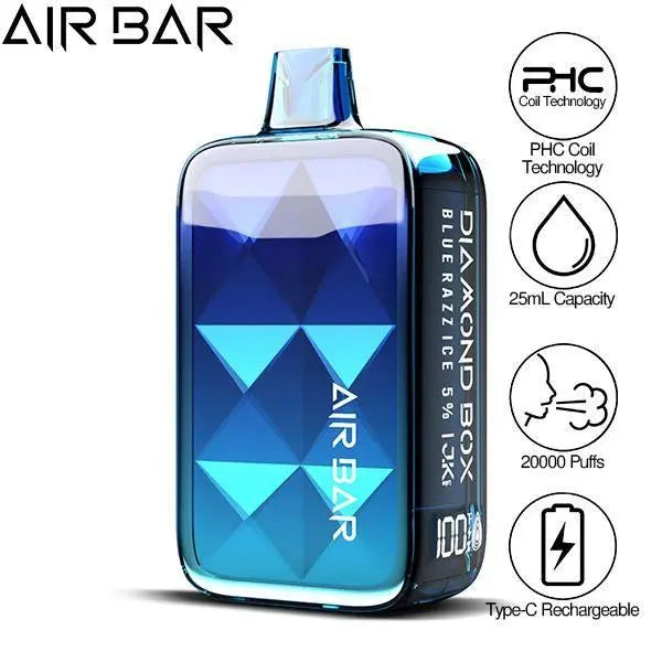 Best Deal Air Bar Diamond Box 20000 Puffs Rechargeable Vape 25mL  Blue Razz Ice