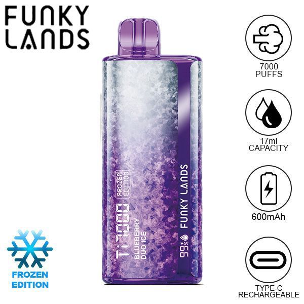 Best Deal Funky Lands Ti7000 Puffs Disposable Vape 17mL Blueberry Duo Ice