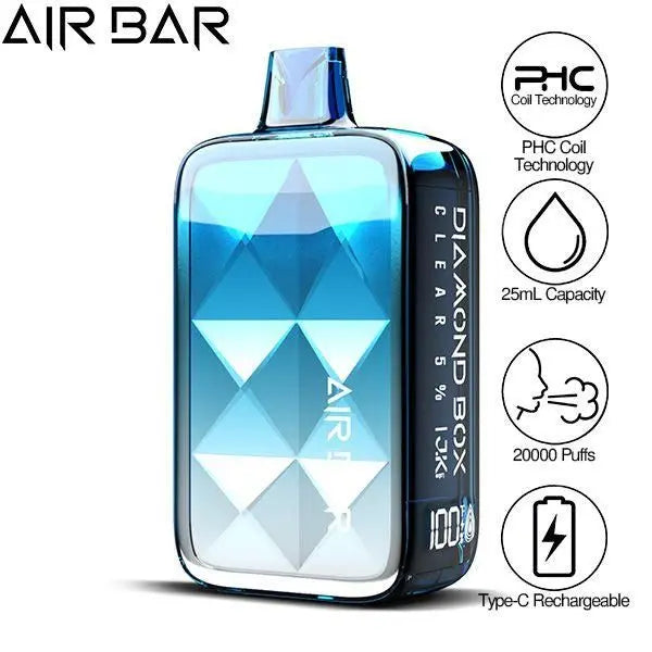 Best Deal Air Bar Diamond Box 20000 Puffs Rechargeable Vape 25mL Clear 