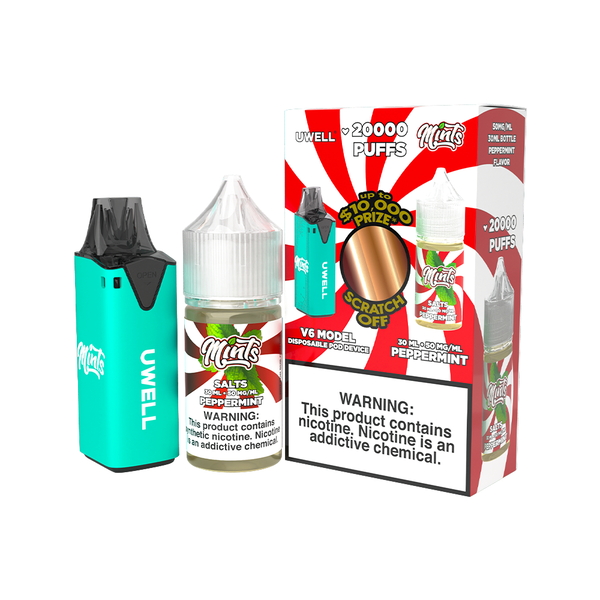 Uwell V6 Pod Kit + Mints Salt 30mL Bundle - Cyan/Peppermint