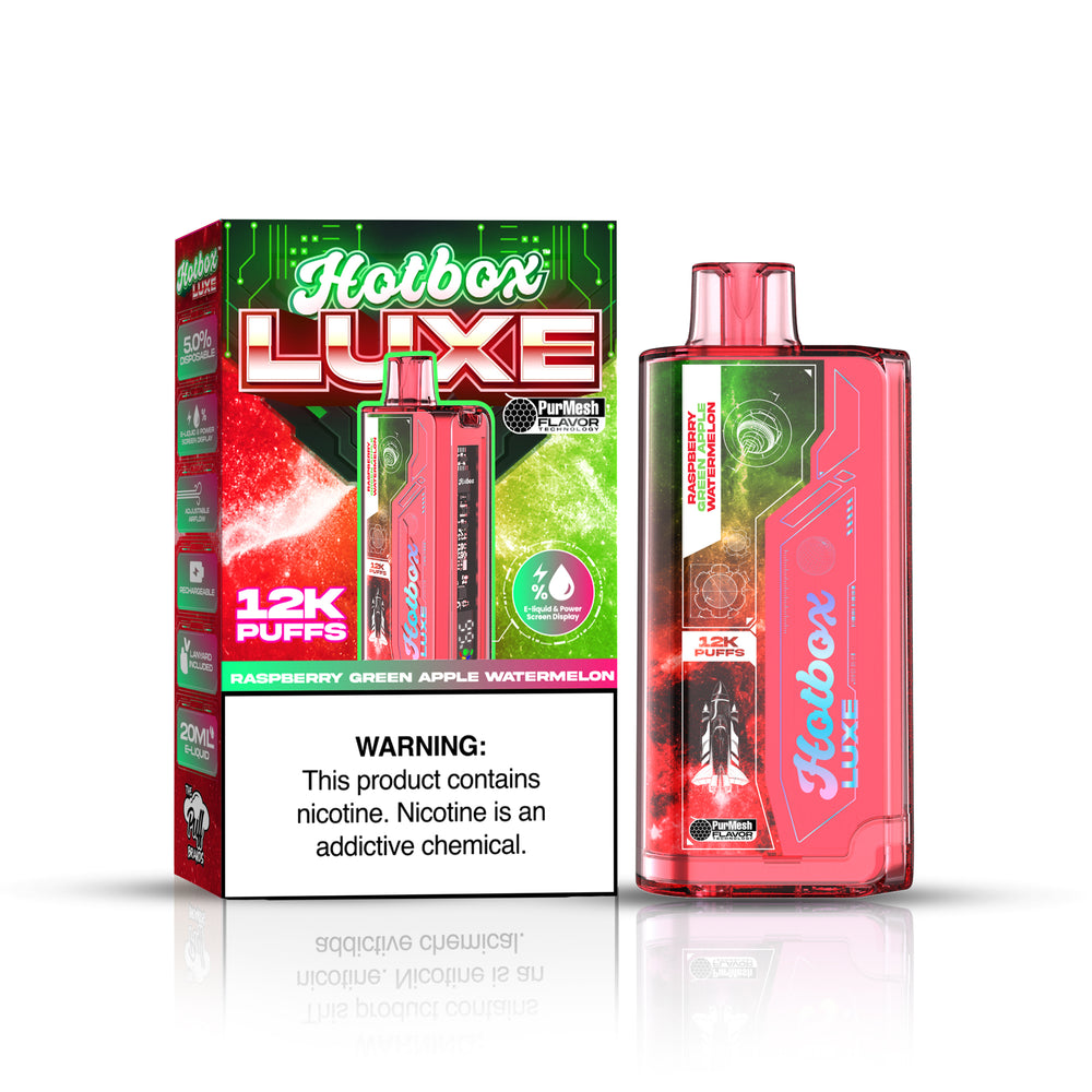 Raspberry Green Apple Watermelon Hotbox Luxe 12k Puffs Disposable Vape