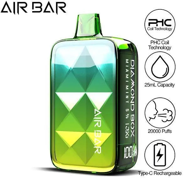  Best Deal Air Bar Diamond Box 20000 Puffs Rechargeable Vape 25mL Miami Mint 