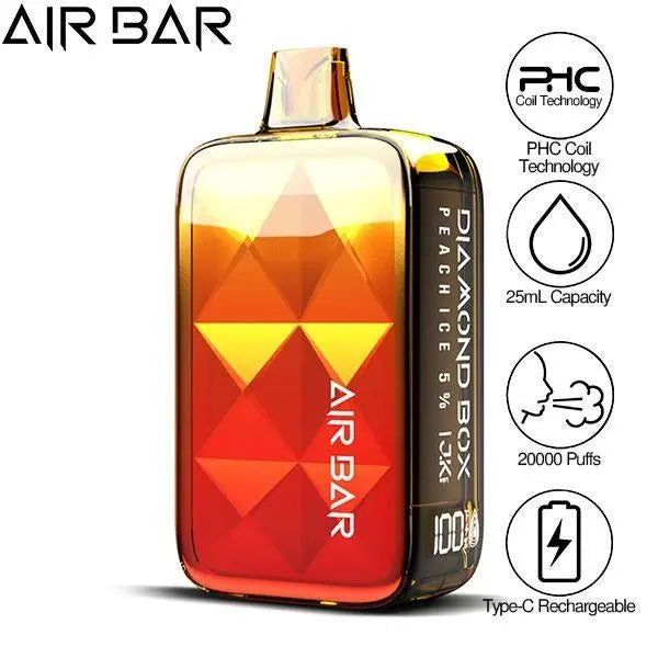  Best Deal Air Bar Diamond Box 20000 Puffs Rechargeable Vape 25mL  Peach Ice