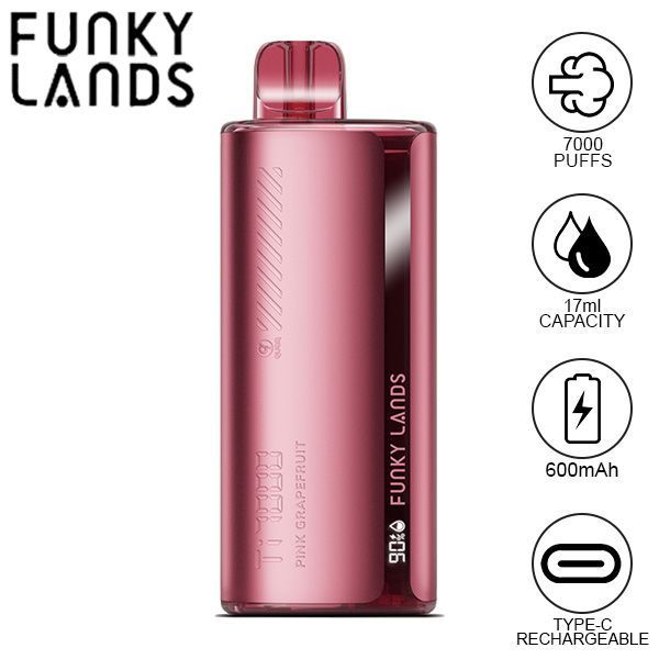 Best Deal Funky Lands Ti7000 Puffs Disposable Vape 17mL Pink Grapefruit