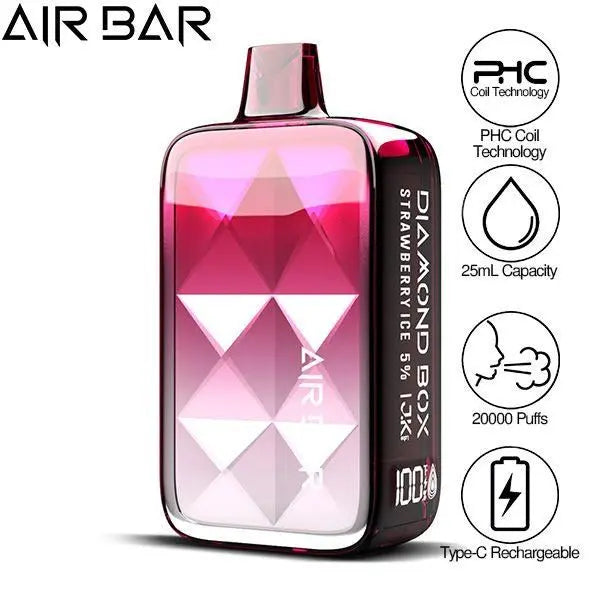 Best Deal Air Bar Diamond Box 20000 Puffs Rechargeable Vape 25mL  Strawberry Ice