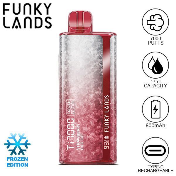 Best Deal Funky Lands Ti7000 Puffs Disposable Vape 17mL Strawberry Duo Ice