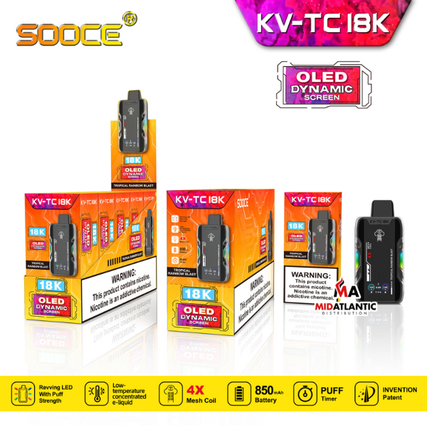 Best Deal SOOCE KV-TC18K Disposable Vape Tropical Rainbow Blast