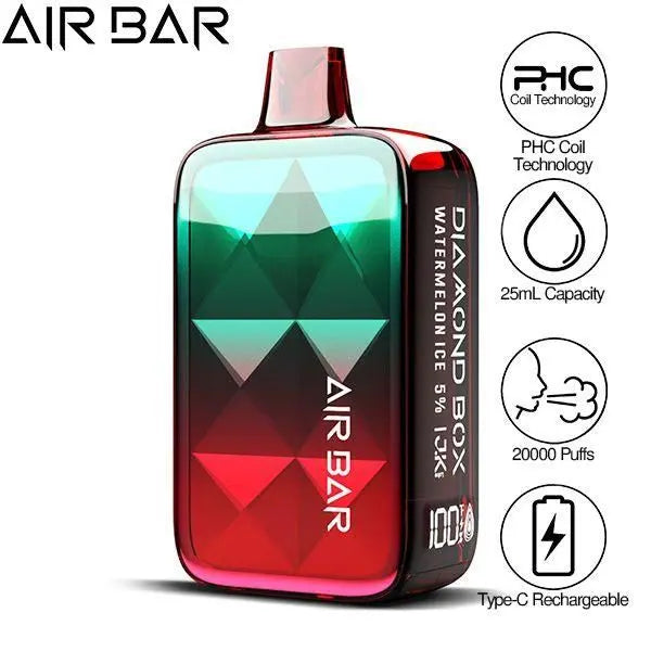 Best Deal Air Bar Diamond Box 20000 Puffs Rechargeable Vape 25mL Watermelon Ice 