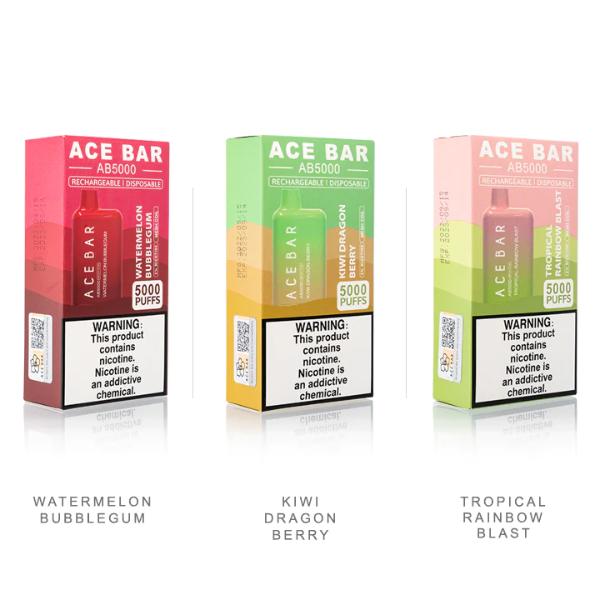 Ace Bar AB 5000 6000 Puffs Disposable Vape Best Flavors Watermelon Bubblegum Kiwi Dragon Berry Tropical Rainbow Blast
