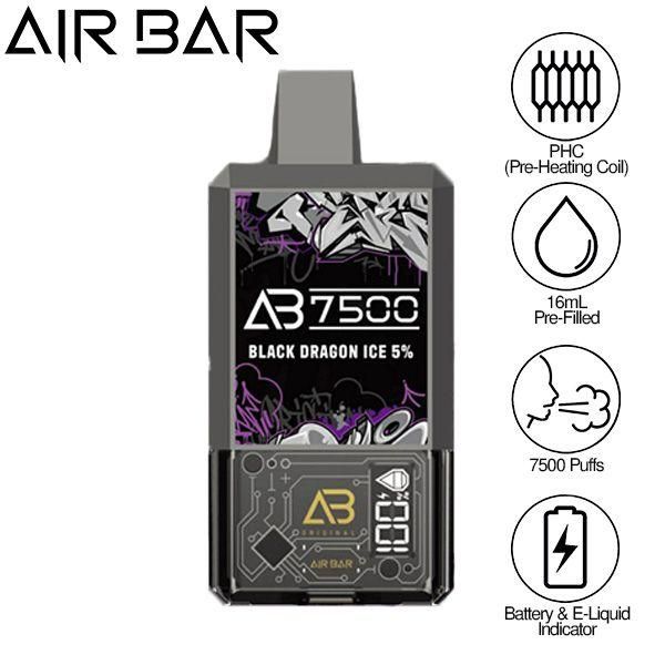 Air Bar AB7500 Puffs 16mL Disposable Vape 10 Pack Best Flavor Black Dragon Ice