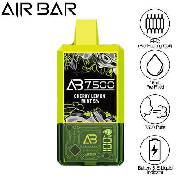 Air Bar AB7500 Puffs 16mL Disposable Vape 10 Pack Best Flavor Cherry Lemon Mint