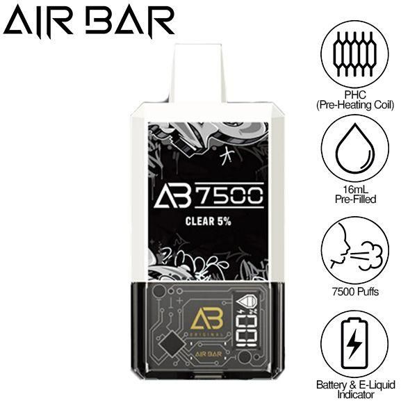 Air Bar AB7500 Puffs 16mL Disposable Vape 10 Pack Best Flavor Clear