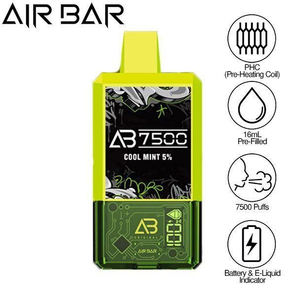 Air Bar AB7500 Puffs 16mL Disposable Vape 10 Pack Best Flavor Cool Mint