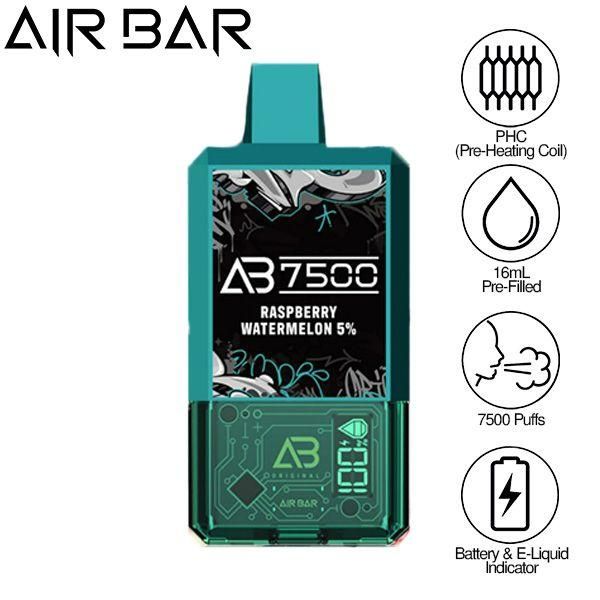 Air Bar AB7500 Vape 5% 10-Pack 16mL Best Flavor Raspberry Watermelon