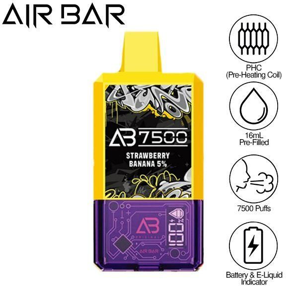 Air Bar AB7500 Puffs 16mL Disposable Vape 10 Pack Best Flavor Strawberry Banana