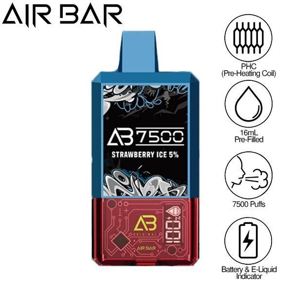 Air Bar AB7500 Puffs 16mL Disposable Vape 10 Pack  Best Flavor Strawberry Ice