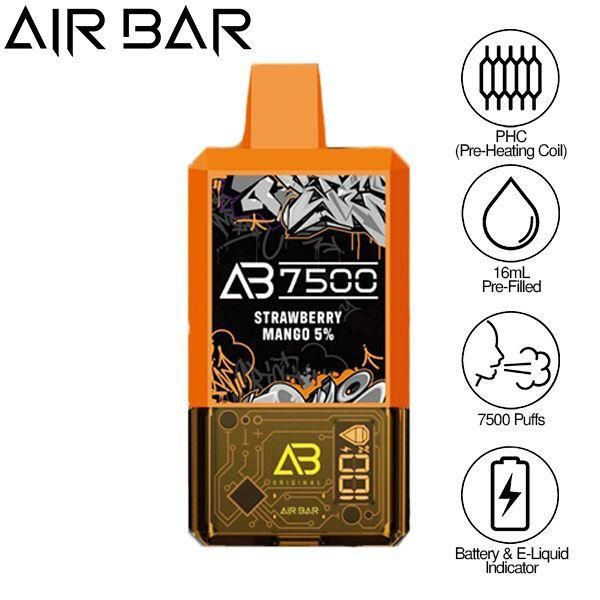 Air Bar AB7500 Puffs 16mL Disposable Vape 10 Pack Best Flavor Strawberry Mango