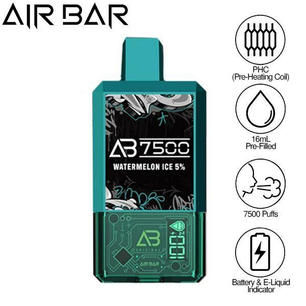Air Bar AB7500 Vape 5% 10-Pack 16mL Best Flavor Watermelon Ice
