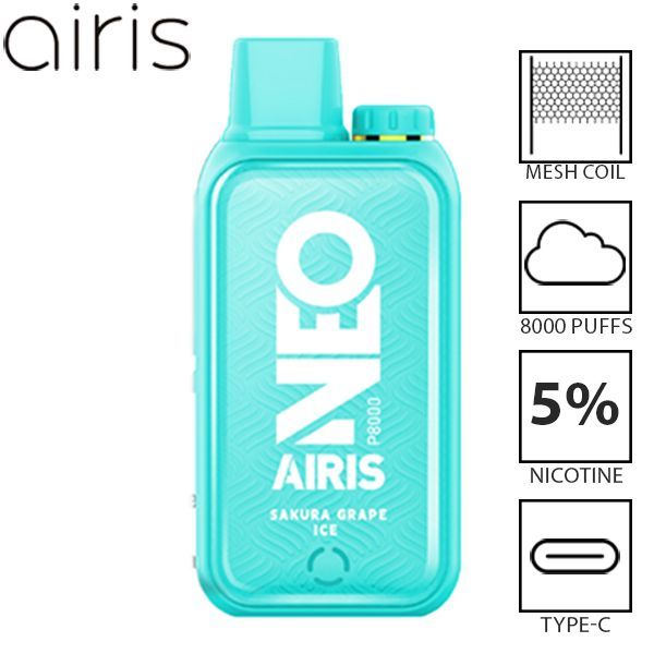 Airis Neo P8000 8000 Puffs Disposable Vape Best Flavor Sakura Grape Ice