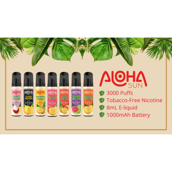 Aloha Sun TFN Disposable 10-Pack Best Flavors Lilikoi Lychee Lilikoi Passion Pineapple Orange Pass-O-Guava Nectar Luau Punch Guava Nectar Passion Orange