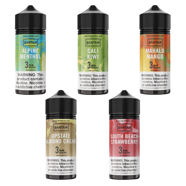 Bantam Synthetic Nicotine Series 100mL Vape Juice Best Flavors Alpine Menthol Cali Kiwi Mahalo Mango Upstate Almond Cream South Beach Strawberry