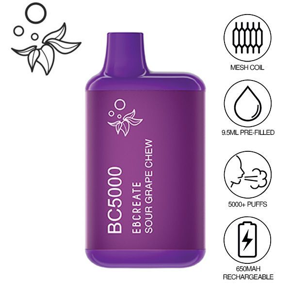 EBCreate BC5000 Thermal Edition Disposable Vape Best Flavor Soft Grape Chew