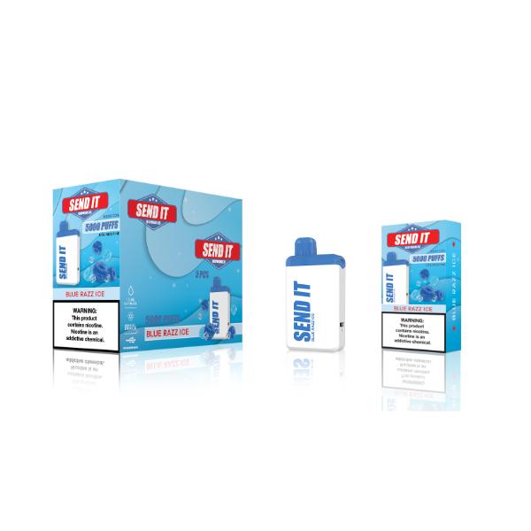 Blue Razz Ice SEND IT 5000 Puffs Disposable 5-Pack Wholesale Deal!
