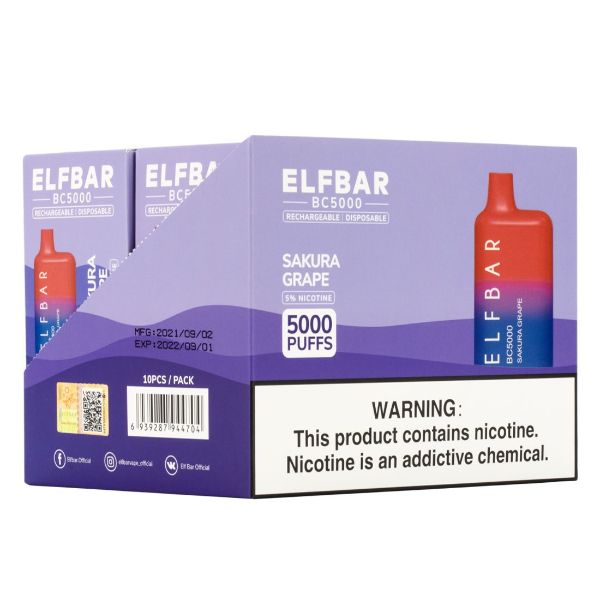 Elf Bar BC5000 1Pk Disposable Vape Best Flavor Sakura Grape