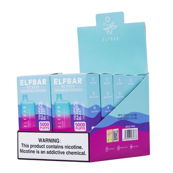 Elf Bar BC5000 1Pk Disposable Vape Best Flavor Tropical Rainbow Blast