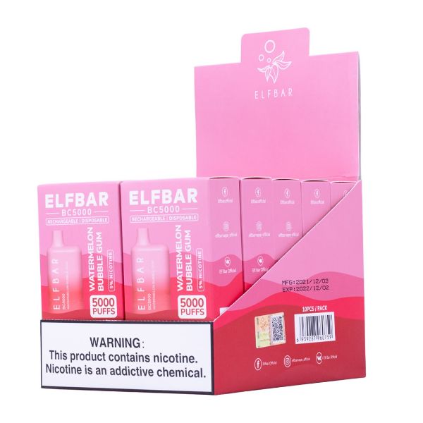 Elf Bar BC5000 1Pk Disposable Vape Best Flavor Watermelon Bubblegum