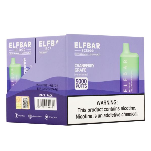 Elf Bar BC5000 1Pk Disposable Vape Best Flavor Cranberry Grape